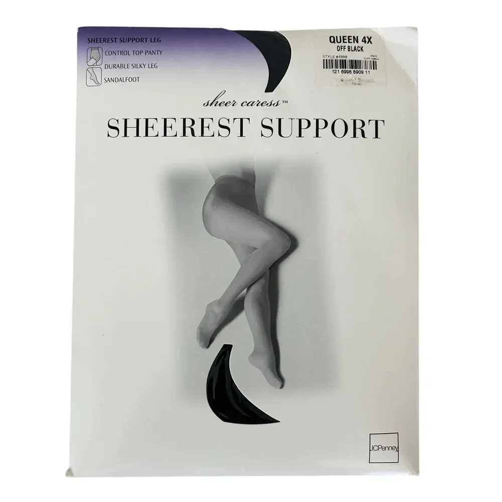 New Vintage JCPenney Sheer Caress Sheer support pantyhose 90s Y2K off black 4X